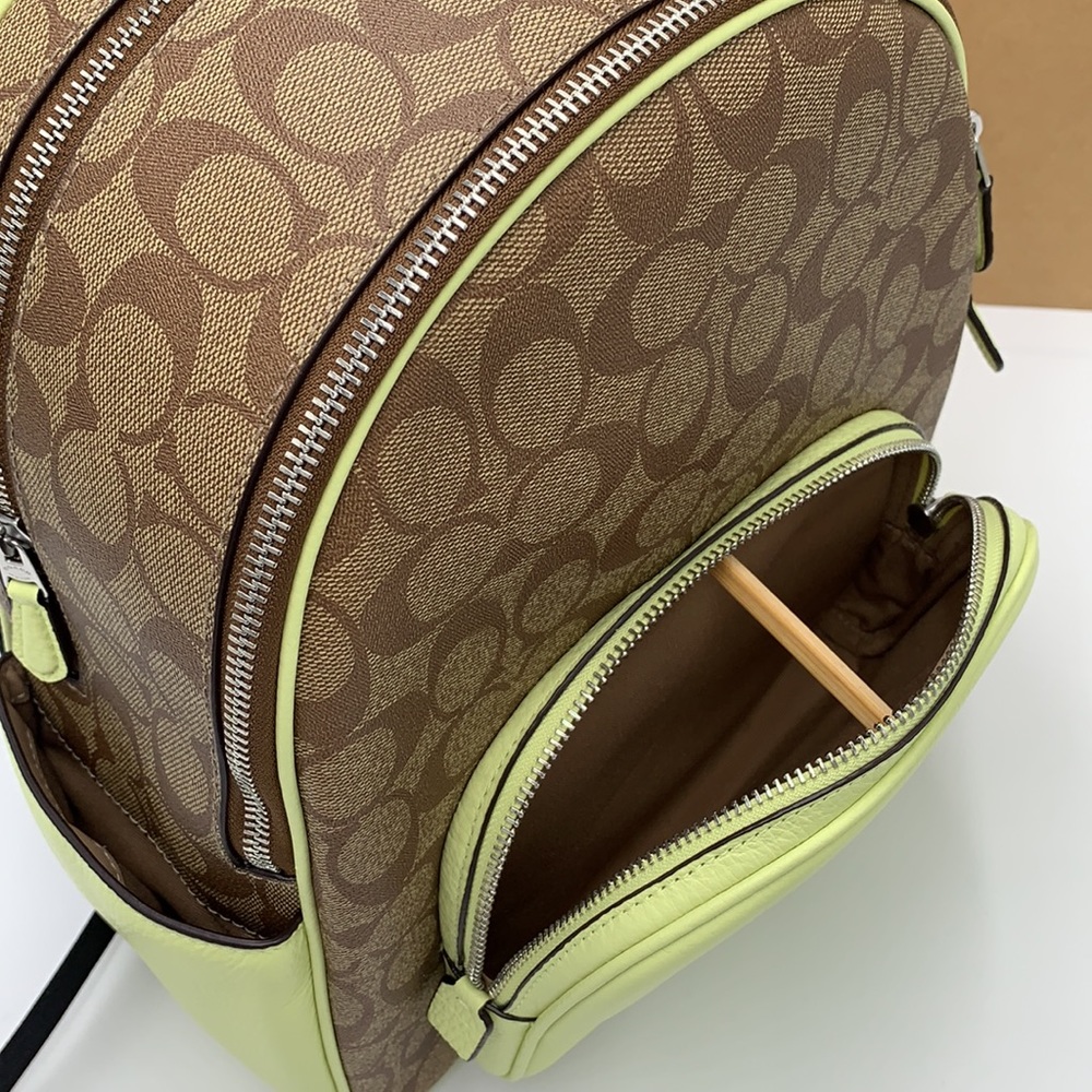 COACH NWT COURT BACKPACK IN SIGNATURE CANVAS KHAKI PALE LIME COLOR - Picture 8 of 16